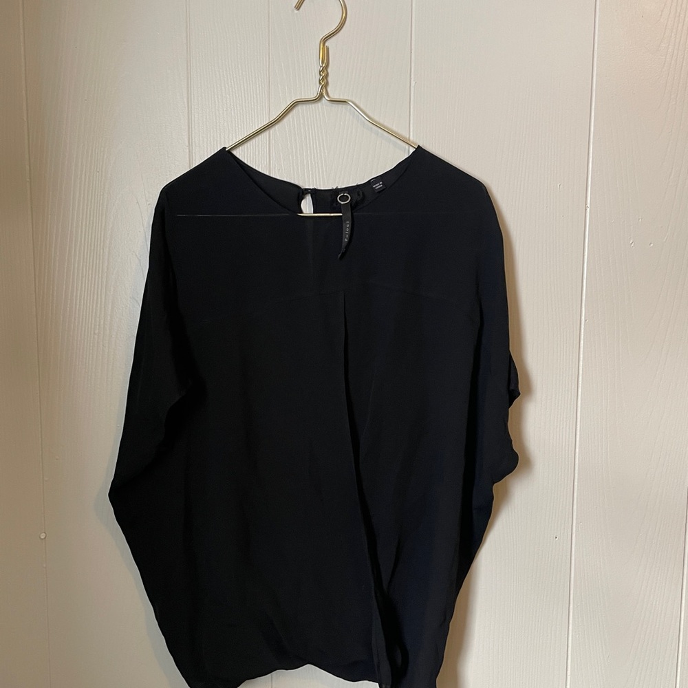 Poleci 100% Silk Blouse Elegant Black Women's Top